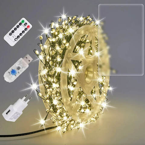 Гирлянда мишура «Роса», 50м, с пультом, 1500 LED, от USB и сети 220V, 8 режимов, Теплый Белый с Flash