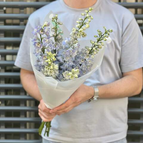 7 delphiniums in a bouquet «Blue ray», Flowers: Delphinium