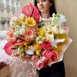 Photo of Fantastic bouquet with anthurium and peony roses «Bright greeting»