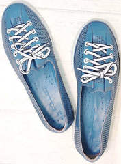 Перфорированные туфли кроссовки из натуральной кожи casual premium Wollen P029-2096-24 Blue White.