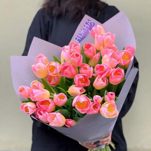 Bouquet of 45 pink tulips «Young Lady», Flowers: Tulipa