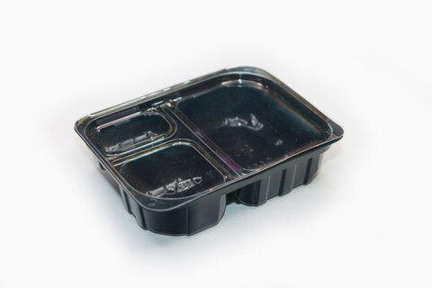 Соусниця пластикова для суші на 3 поділки IT-803С ПС (82х107х30 мм, 72х32х16 мл) чорна