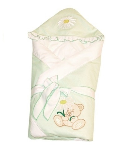 Конверт-одеяло для новорожденных на выписку Ромашка салатовый