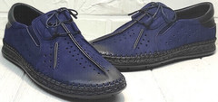 Синие мужские мокасины летние мужские туфли с перфорацией деловой кэжуал Luciano Bellini 91268-S-321 Black Blue.