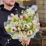 Photo of Delicate bouquet of Thijs Boots premium tulips, lilac and anemones «Spring luxury»