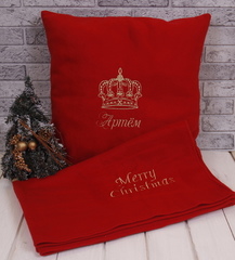 Именная подушка + плед Merry Christmas (2 размера)