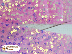Лента-фатин с цветочными пайетками малиновая 6 см
