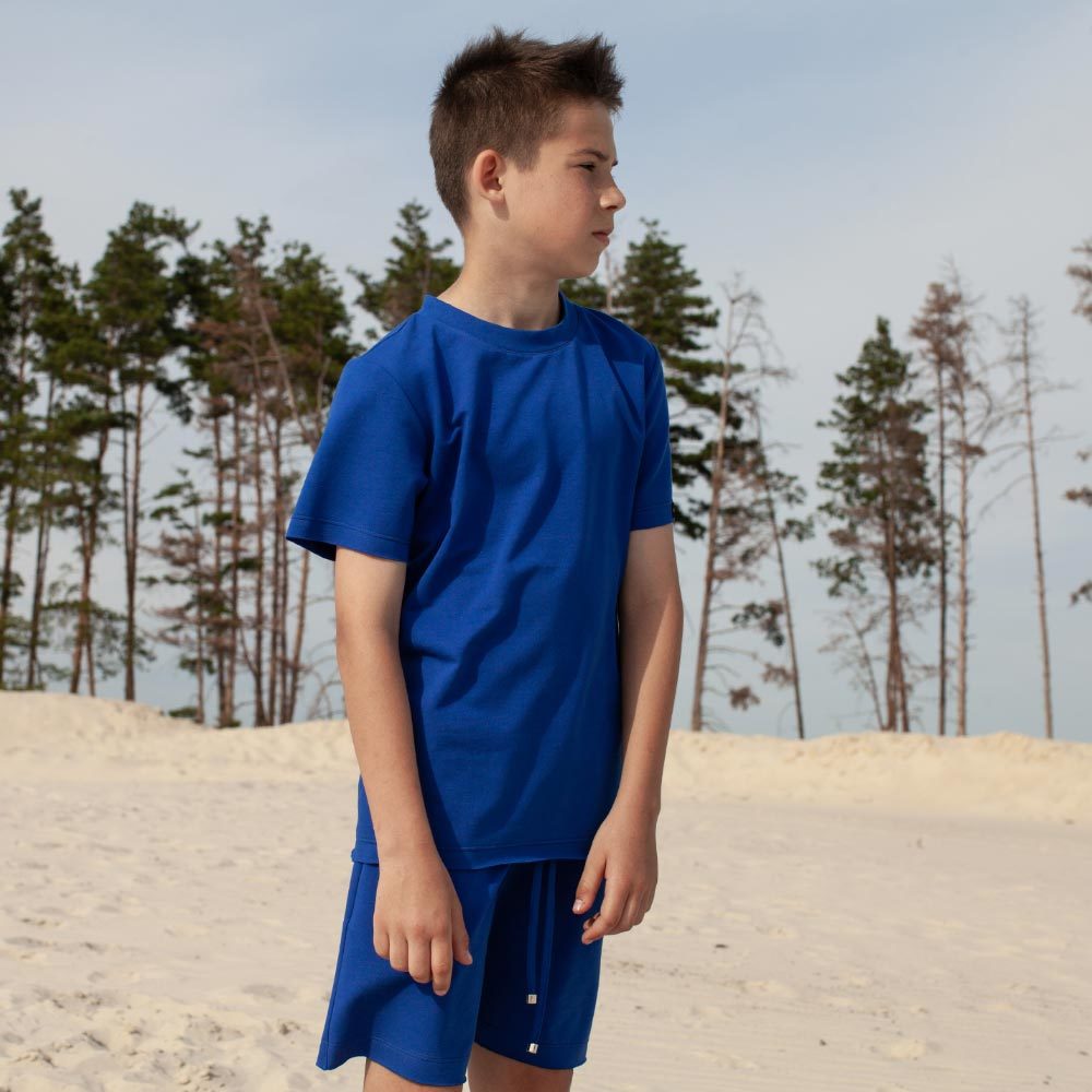 Дитячий підлітковий літній костюм з шорт і футболки синього кольору