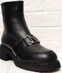 Чёрные ботильоны ботинки кожаные женские зимние Guero 264-2547 Black.