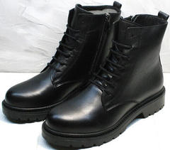 Черные женские ботинки на шнурках демисезон Misss Roy 252-01 Black Leather.