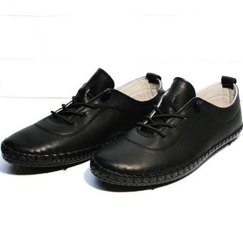 Кожаные кроссовки мокасины женские черные Evromoda Black    37-й размер