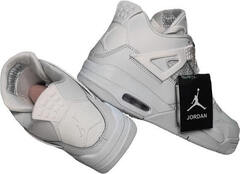 Найк аир джордан модные кроссовки кожаные мужские Nike Air Jordan Retro 4 All White.
