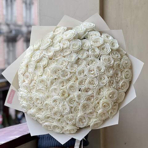 Most delicate snow-white bouquet of 101 Playa Blanca roses, Flowers: Rose, 101 pcs. 
