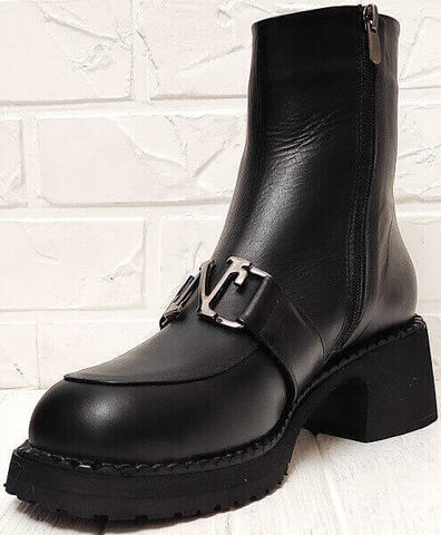 Лоферы зимние ботинки женские кожаные Guero Black.