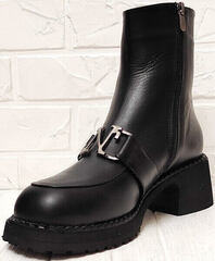 Высокие лоферы ботинки женские кожаные зимние Guero 264-2547 Black.