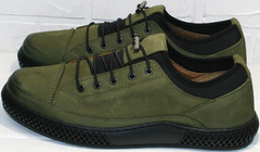 Красивые модные туфли кеды кожаные мужские Luciano Bellini C2801 Nb Khaki.