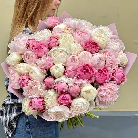 Photo of 51 peonies in a bouquet «Pink blossom»