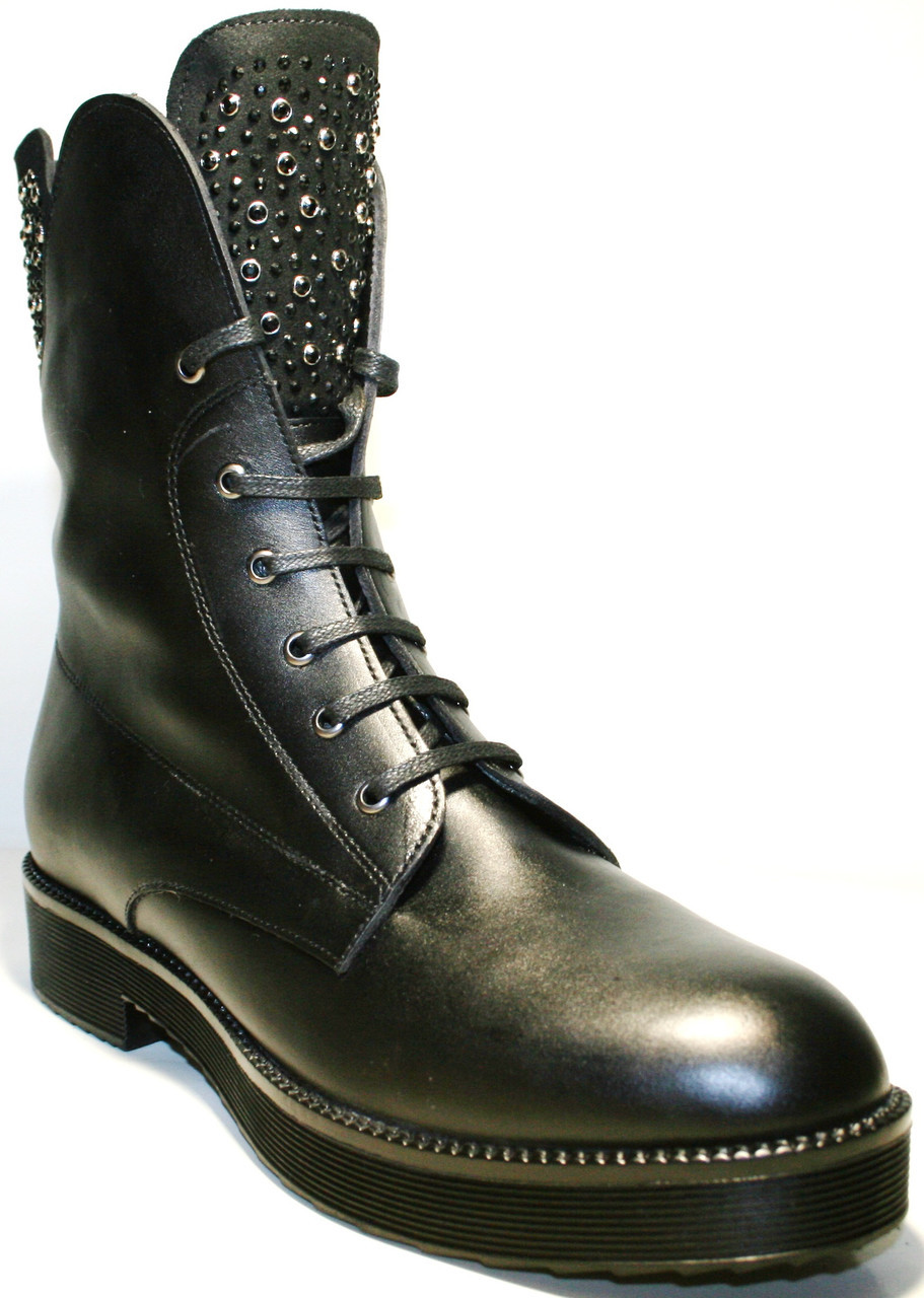 Купить ботинки женские кожаные зимние с мехом, на низком каблуке Tucino на  2tufli.com.ua