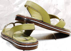 Кожаные женские босоножки сандали на резинках Evromoda 454-411 Olive.