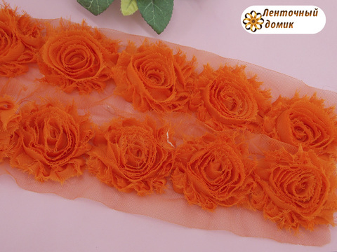 Шифоновые шебби-розы оранжевые диаметр 6 см