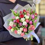 Photo of Colorful bouquet of 33 tulips «Enchanting mood»