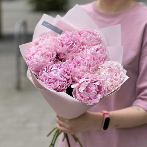 9 Sarah Bernhardt peonies in a bouquet «Incredible Tenderness», Flowers: Paeonia, 9 pcs.