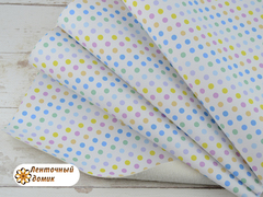 Эко-кожа Цветные мелкие горошки на белом