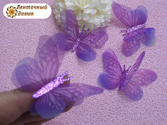 Бабочки шифоновые с розовым тельцем розово-фиолетовые №1