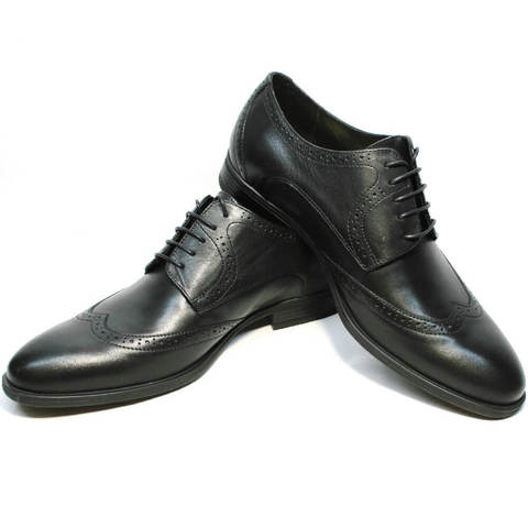 Черные мужские туфли дерби броги Ikos 1157-1 Classic Black.