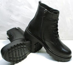 Кожаные осенние ботинки на толстой подошве женские Misss Roy 252-01 Black Leather.