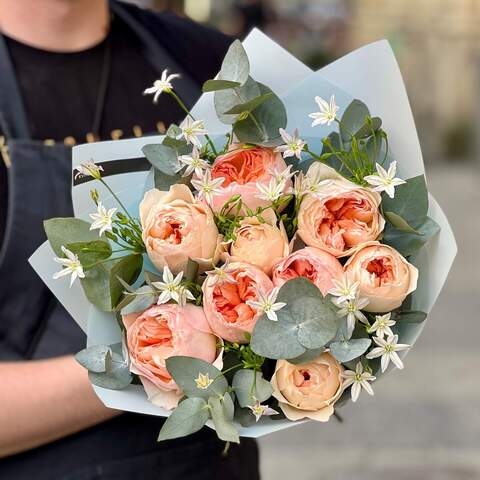 Photo of Bouquet of exquisite Juliet peony roses «Peach Dawns»