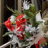 Photo of Snow-red bouquet of amaryllis and pine needles «Holidays»