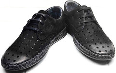 Летние мокасины мужские туфли перфорированная кожа смарт кэжуал Luciano Bellini 91754-S-315 All Black.