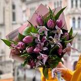 Photo of Bouquet with tulips and clematis «Lilac morning»