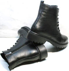Обувь наподобие мартинсов. Черные ботинки на толстой подошве весна осень женские Misss Roy 252-01 Black Leather.
