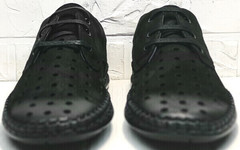 Черные мокасины мужские туфли с перфорацией стиль casual Luciano Bellini 91754-S-315 All Black.