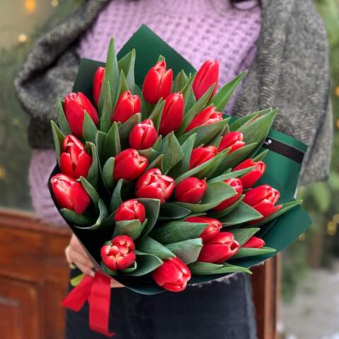 25 red tulips «Delight», Flowers: Tulipa