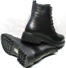 Стильные осенние ботинки женские на низком каблуке Misss Roy 252-01 Black Leather.