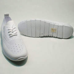Тканевые кроссовки на белой подошве женские Small Swan NB-821 All White.