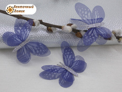 Бабочки шифоновые с серебряным тельцем синие №14