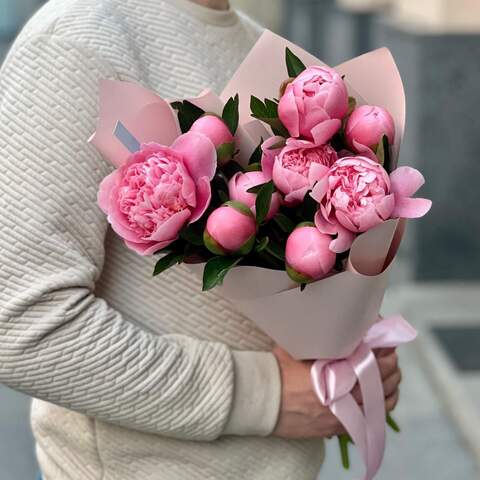 9 peonies in a bouquet «Coral compliment», Flowers: Paeonia, 9 pcs.