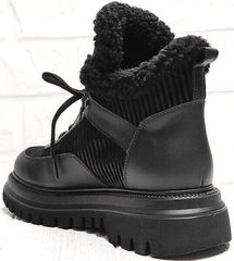 Черные кожаные кроссовки женские ботинки на высокой подошве Marani Magli 22-113-104 Black.