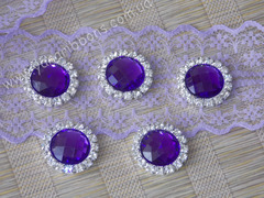 Камни круглые в стразовом обрамлении фиолетовые (опт 10шт)