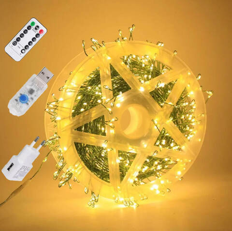Гирлянда Капля «Роса» Мишура, 100м, с пультом, 2500 LED, от USB и сети 220V, 8 режимов, Теплый Белый
