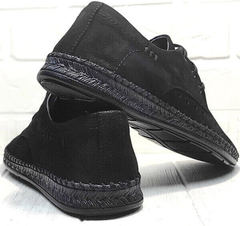 Мужские кожаные мокасины туфли на шнуровке летние стиль смарт кэжуал Luciano Bellini 91754-S-315 All Black.