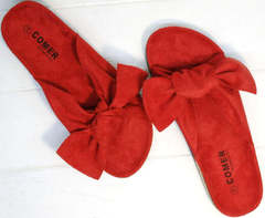 Модные женские сандалии шлепки с бантиком Comer SAR-15 Red.