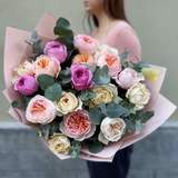 Photo of Bouquet of 17 peony roses and eucalyptus «Graceful roses»