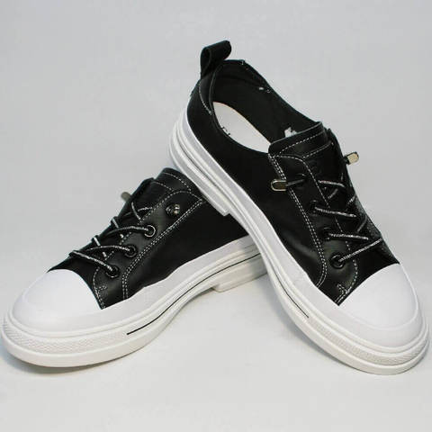 Женские кеды туфли на низком каблуке El Passo sy9002-2 Sport Black-White.