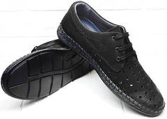 Модные мокасины туфли дерби мужские летние стиль смарт кэжуал Luciano Bellini 91754-S-315 All Black.
