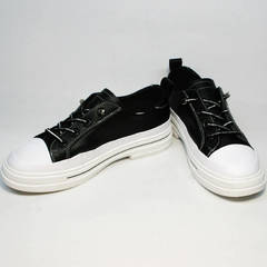 Черно белые кеды туфли с белой подошвой женские El Passo sy9002-2 Sport Black-White.